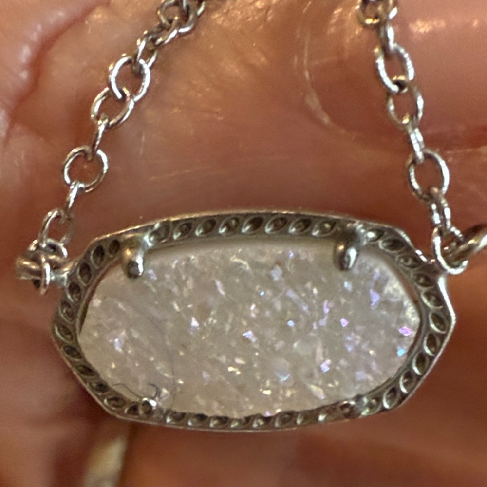 Kendra Scott Elisa Pendant Necklace - Rhodium Silver & Iridescent Drusy